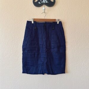 J. Crew Women’s Navy Blue Linen Straight Skirt Size 0